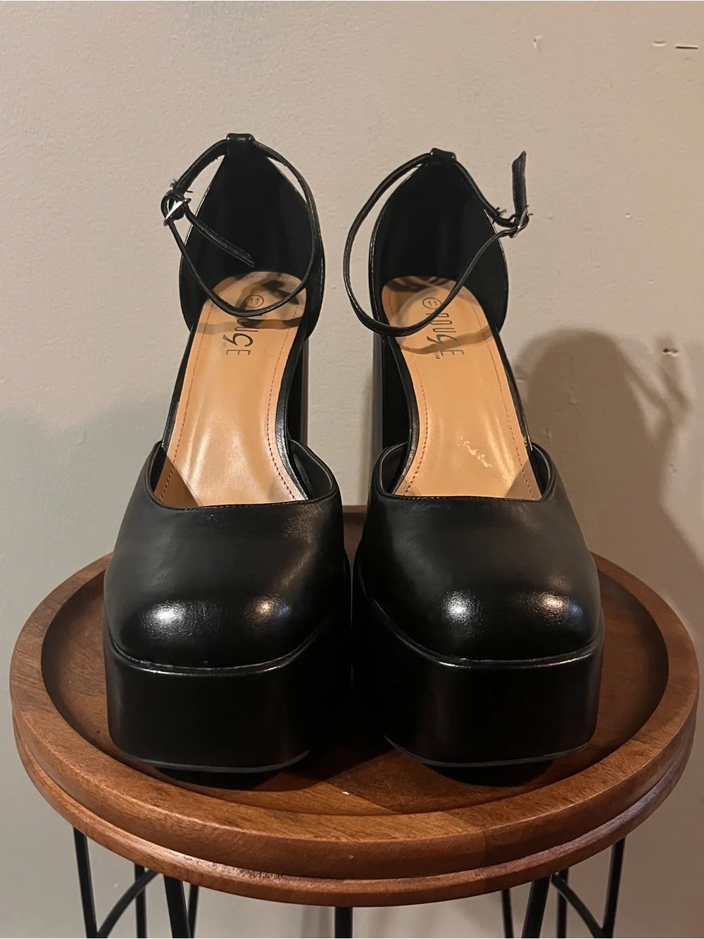 Rouge! Black Platform Ankle-Strap Pumps Worn Once
